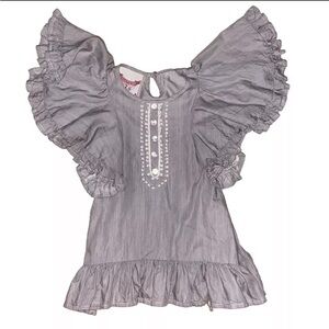 Paper Wings Girls Dress Toddler Sz 3 Ruffled Angel Wing Buttons Embroidered Boho